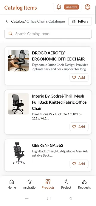Umbrette app catalog screen